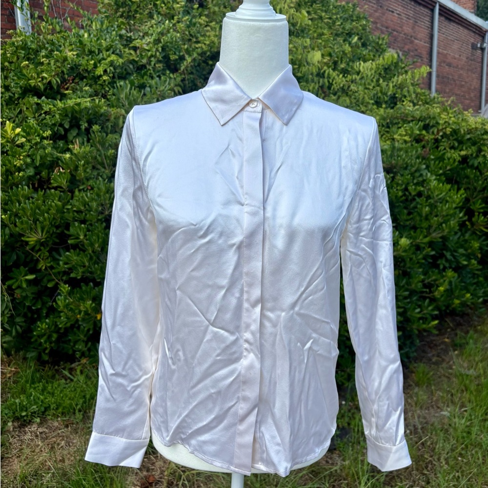 LilySilk Ivory Satin Button-Up Blouse – Size XS